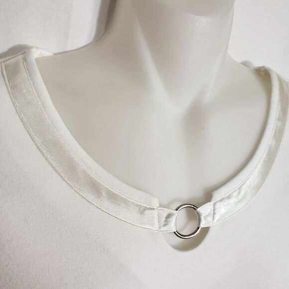 BonWorth Womens Top Size XS 3/4 Sleeve Ivory Knit Round Neck Satin Detail - Picture 4 of 11